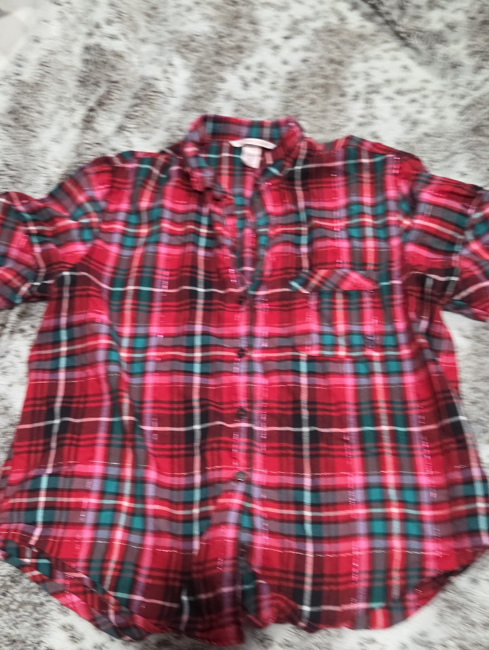 Red Plaid Button-Up Pj Shirt